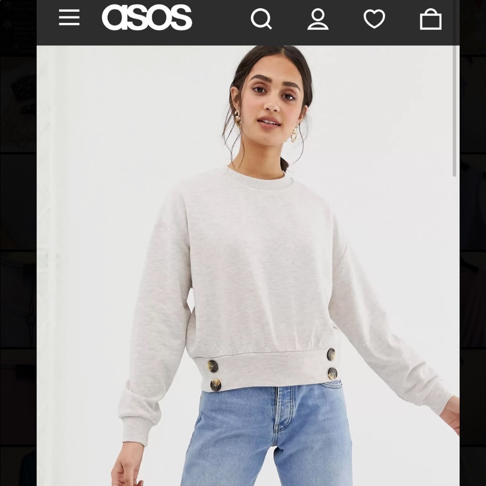 ASOS Size 8 Batwing Sweatshirt with Buttons in Oatmeal Marl